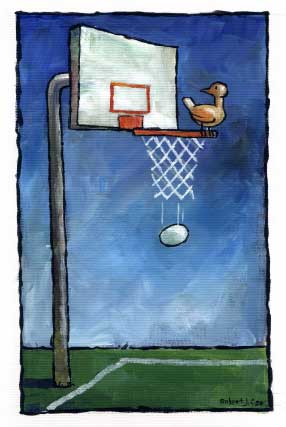 Bird on a Basketball Rim Painting
