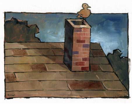 Bird on a Chimney Painting