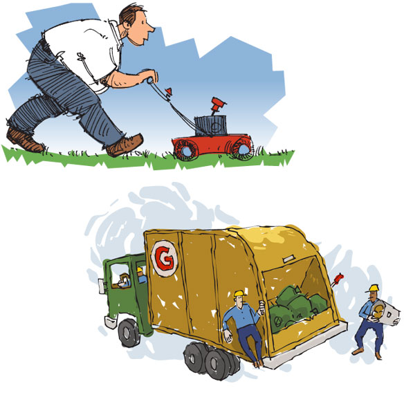 Lawn mower, garbage men